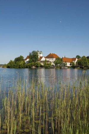 Seeon Abbey in Seeoner See lake, Seeon-Seebruck, Chiemgau, Upper Bavaria, Bavaria, Germany, Europe