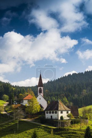View of the village with church, St. Roman, near Wolfach, Ortenau, Black Forest, Baden-Wrttemberg, Germany, Europe 