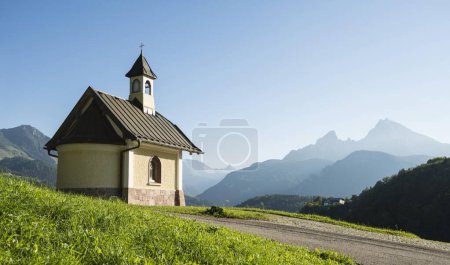 Kapelle am Lockstein, Watzmann dahinter, Berchtesgaden, Berchtesgadener Land, Oberbayern, Bayern, Deutschland, Europa