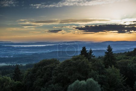 Blick vom Gehrenberg bei Sonnenuntergang, Markdorf, Bodensee, Baden-Württemberg, Deutschland, Europa 
