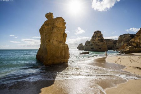 Beach and coloured rocks, Praia da Marinha, Carvoeiro, Algarve, Portugal, Europe