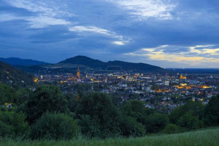 City view at dusk, Freiburg im Breisgau, Baden-Wrttemberg, Germany, Europe 
