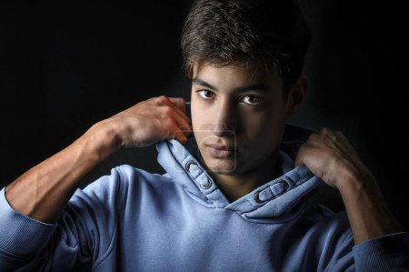 Boy, teenager, 14 years, portrait, studio shot, Germany, Europe