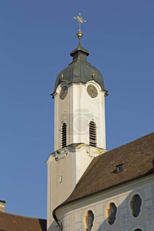 Church tower, Pilgrimage Church of Wies near Steingaden, Allgu, Bavaria, Germany, Europe 