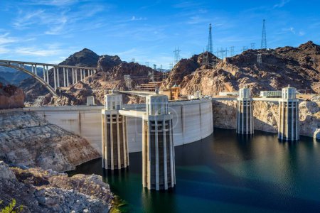 Hoover dam, Hoover Dam, dam, near Las Vegas, the water level has dropped approx. 30 m, Lake Mead, Boulder City, formerly Junction City, border Arizona, Nevada, USA, North America