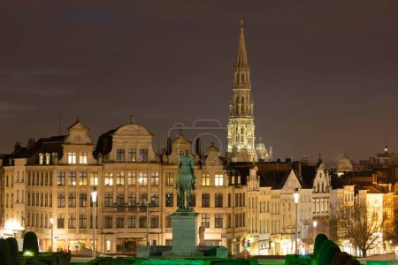 View from Mont des Arts to Town Hall and Lower Town, night scene