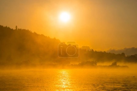 Sunrise, Hopfensee Lake, near Fuessen, Ostallgaeu, Allgaeu, Upper Swabia, Swabia, Bavaria, Germany, Europe