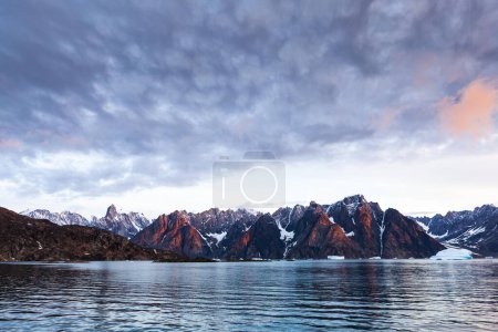 Sunrise in Harefjord, Scoresbysund, East Greenland, Greenland, North America