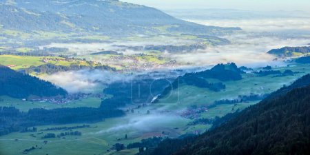 Panorama from Schattenberg into the Illertal, Allgaeu, Bavaria, Germany, Europe