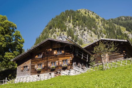 Farm houses, Gerstruben, Dietersbachtal in Oberstdorf, Allgaeu Alps, Allgaeu, Bavaria, Germany, Europe