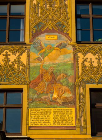 Foi, murale, fresques du XVIe siècle, mairie d'Ulmer, Ulm, Jura souabe, Bade-Wurtemberg, Allemagne, Europe