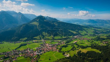 Ostrachtal, Bad Hindelang and Imberger Horn, view from Hirschberg, Allgaeu, Swabia, Bavaria, Germany, Europe