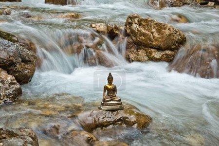 Bhumispara mudra, Buddha Gautama at the moment of enlightenment, statue in a mountain stream, Oytal Valley, Allgaeu, Bavaria, Germany, Europe, PublicGround, Europe