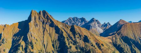 Panorama from Kegelkopf, 1959m to Hoefats 2259m, and Grosser Wilder, 2379m, Allgaeuer Alps, Allgaeu, Bavaria, Germany, Europe