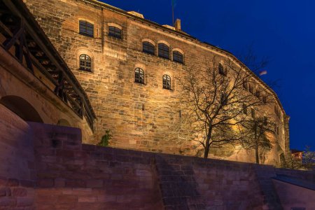 Illuminated Nuremberg Castle in the evening, Nuremberg, Middle Franconia, Bavaria, Germany, Europe