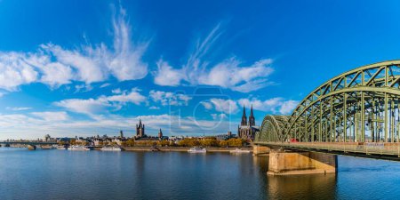 Gross St. Martin, City Hall, Cologne Cathedral and Hohenzollern Bridge, Old Town Embankment, Rhine, Cologne, Rhineland, North Rhine-Westphalia, Germany, Europe