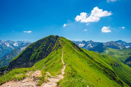 Sentier depuis le Soellereck Fellhorn, Alpes Allgaeu, Bavière, Allemagne, Europe