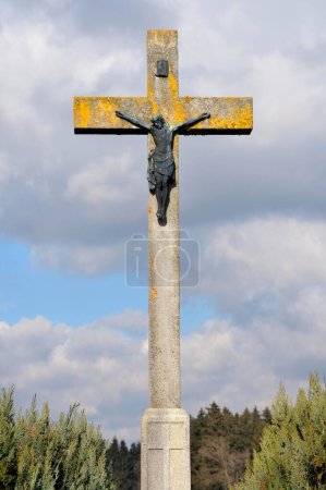 Feldkreuz mit Christusfigur, Schwäbische Alb, Baden-Württemberg, Deutschland, Europa