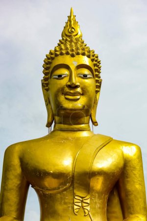 Golden Buddha Statue, detail, Wat Phra Yai Temple, Pattaya, Chon Buri Province, Thailand, Asia
