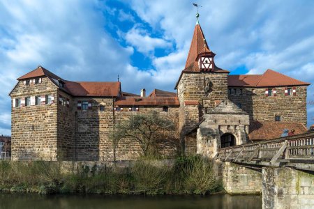 Lauf Castle with moat and bridge, Lauf an der Pegnitz, Middle Franconia, Bavaria, Germany, Europe