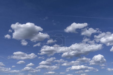 Cumulus humilis clouds (Cumulus humilis) in the blue sky, Bavaria, Germany, Europe