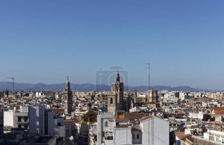 Panorama, Stadtblick, Ciutat Vella, Altstadt, Kirchtürme Micalet und Santa Caterina, Blick vom Mirador Ateneo Mercantil, Valencia, Spanien, Europa