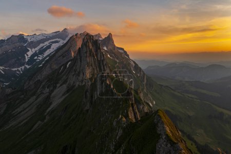 Sntis massif at sunset, Wasserauen, Appenzell, Switzerland, Europe