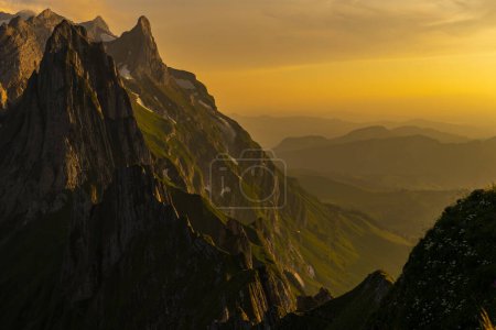 Sntis massif at sunset, Wasserauen, Appenzell, Switzerland, Europe 