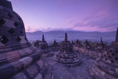 Borobudur temple at sunrise, stupas, Borobudur, Yogyakarta, Java, Indonesia, Asia