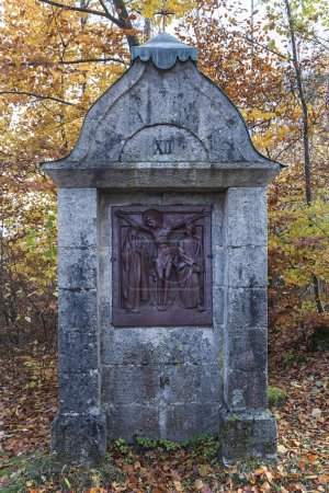 Relief by the sculptor Georg Kemper, 1880-1948, Jesus Christ on the Cross, Way of the Cross Station XII, Mittelehrenbach, Upper Franconia, Bavaria, Germany, Europe