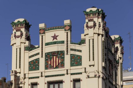 Decorated facade with ceramic decor, Central Station, Estaci del Nord, Valencian Modernism, Valencia, Spain, Europe 