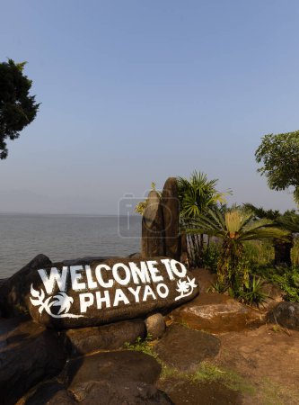 Welcome to Phayao, painted stone at Phayao Lake, Phayao, Thailand, Asia