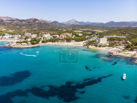 Aerial view, view of tourist town Peguera with hotels and beaches, Costa de la Calma, region Caliva, Majorca, Balearic Islands, Spain, Europe