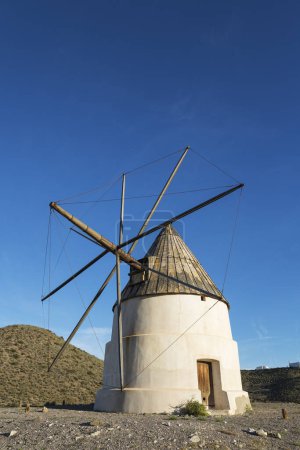 The windmill Molino del Collado de los Genoveses, Nature Reserve Cabo de Gata-Nijar, Almeria province, Andalusia, Spain, Europe