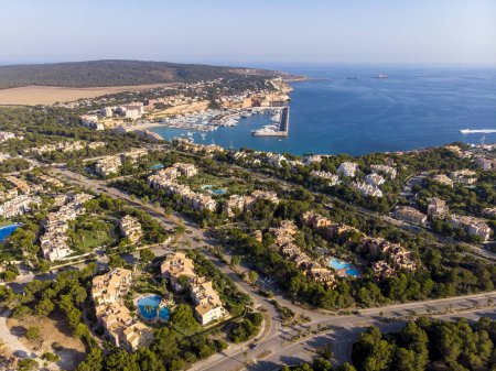 Vista aérea, vista sobre Santa Ponca con villas al puerto deportivo Port Adriano, Mallorca, Islas Baleares, España, Europa