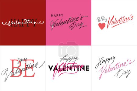Téléchargez les illustrations : Joyeuses valentines typographie main lettrage affiche vecteur image - en licence libre de droit