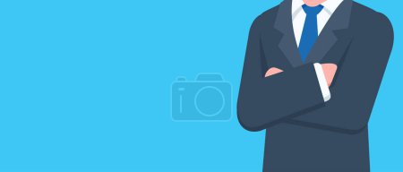 Illustration for Businessman banner illustration design vector, flat design style, crossed arms business man, businessman in black suit isolated - Royalty Free Image