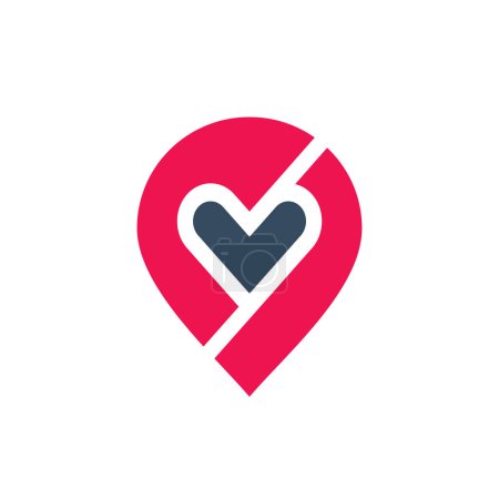 Illustration for Map pin and heart shape logo design, favorite place concept - Royalty Free Image