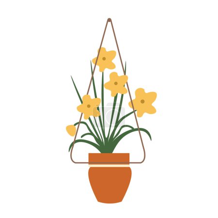 Illustration for Flower plant in hanging pot planter, flat vector illustration - Royalty Free Image