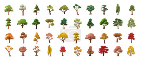 Téléchargez les illustrations : Ensemble d'arbres image vectorielle, collection d'arbres de dessin animé - en licence libre de droit