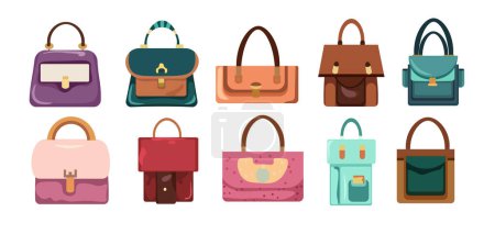 Illustration for Set of women's bag, cartoon female accessories, flat vector illustration - Royalty Free Image