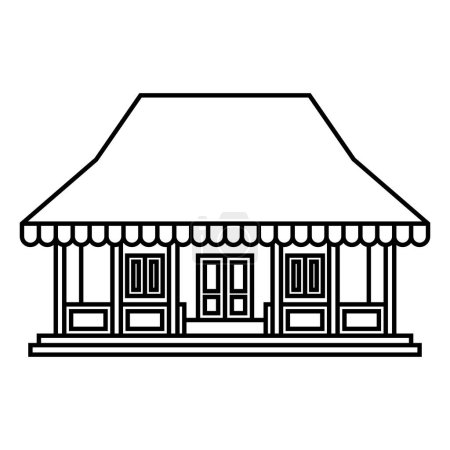 Téléchargez les illustrations : Betawi maison traditionnelle vecteur illustration éléments de conception, architecture ancienne indonésienne, style ligne art rumah adat kebaya - en licence libre de droit