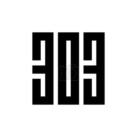 Téléchargez les illustrations : Modèle de modèle de monogramme de logo carré numéro 303 vecteur, illustration de logo typographie, noir sur fond blanc - en licence libre de droit