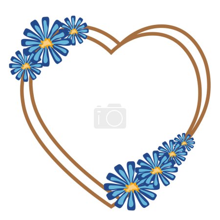 Illustration for Floral wreath border vector illustration, blue floral frame, abstract heart shape background - Royalty Free Image
