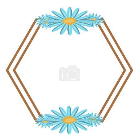 Illustration for Hexagon floral wreath vector image, blue flower border illustration, isolated on white background - Royalty Free Image