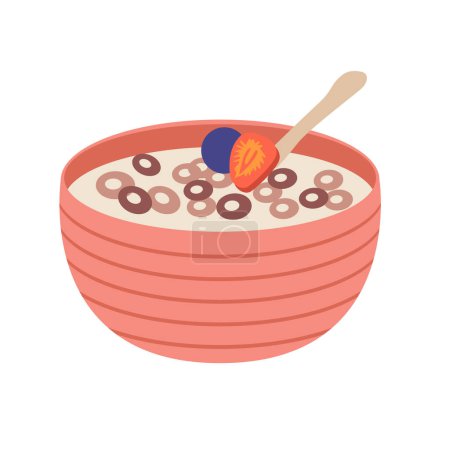 Téléchargez les illustrations : Céréales de petit déjeuner dans un bol, illustration vectorielle des céréales - en licence libre de droit