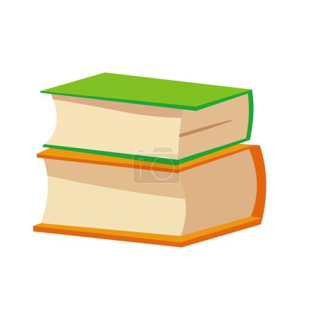 Illustration for A stack of two thick books, flat vector illustration, green and orange on white background - Royalty Free Image