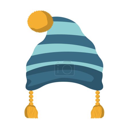 Imagen vectorial gorra esquí, ilustración sombrero lanudo, sombrero de invierno azul amarillo aislado sobre fondo blanco
