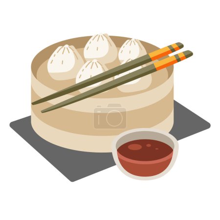 Dimsum siomay dumplings vector illustration, asian food clipart