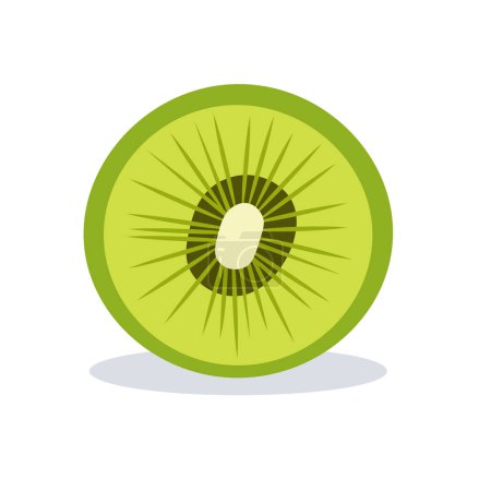 Rebanada de ilustración vector de fruta kiwi, diseño de icono plano, aislado sobre fondo blanco